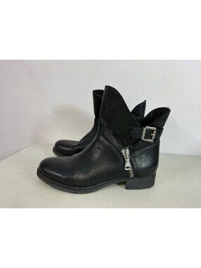 Black Leather Moto Ankle Boots Grunge Y2K Womens 10